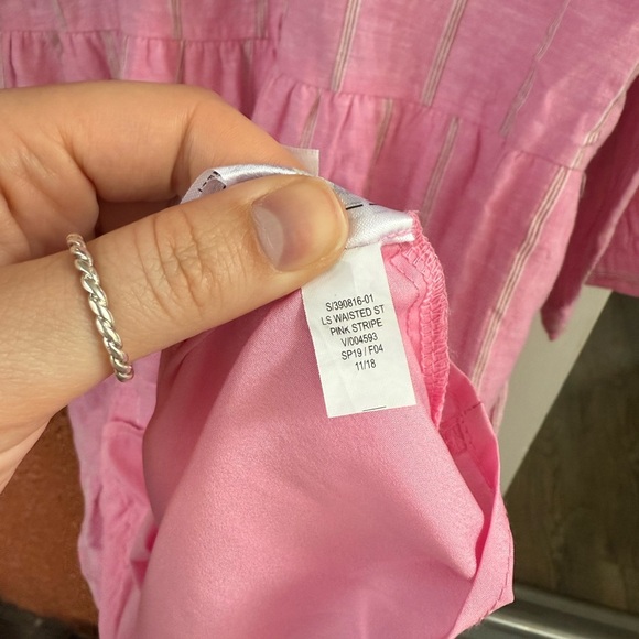 OLD NAVY DRESS Shirt Button Size Large Pink Stripes Linen Blend Summer Colorful - Picture 2 of 5